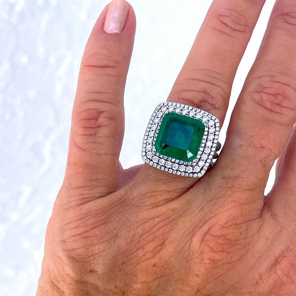 Simulated  Emerald/Ss 925 Statement Ring by Parker Lane Sz 6 NWT lightup Box